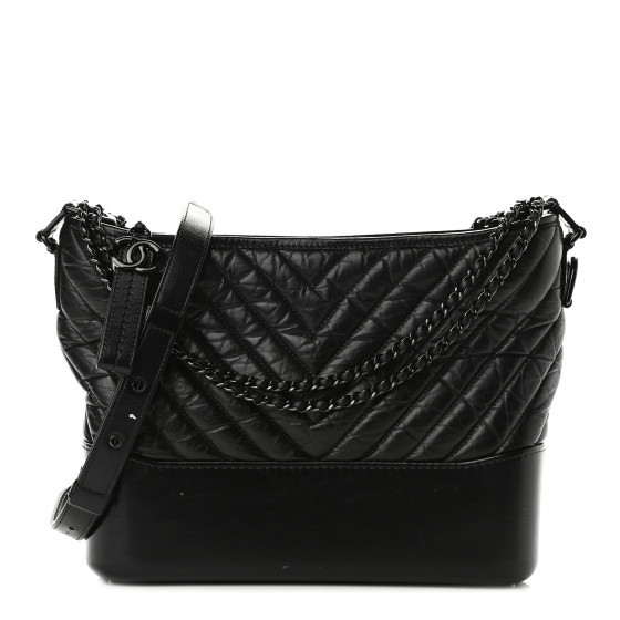 CHANEL Aged Calfskin Chevron Quilted Medium Gabrielle Hobo So Black | Fashionphile