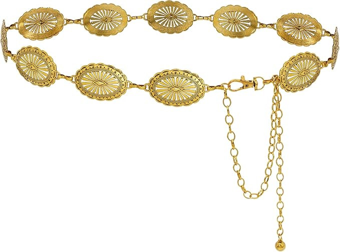 Women Concho Chain Belt Western Cowgirl Waist Chain Adjustable Metal Link | Amazon (US)