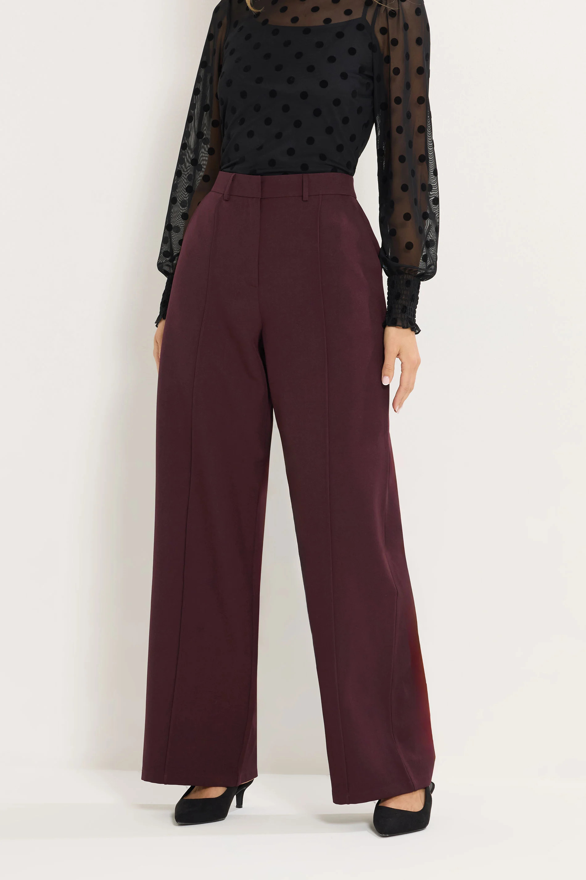 LTS Tall Dark Red Seam Front Wide Leg Trousers | Long Tall Sally