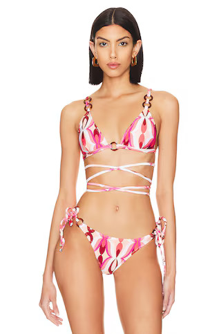 PatBO Twist Tie Wrap Bikini Top in Flamant from Revolve.com | Revolve Clothing (Global)