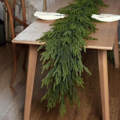 5 FT Real Touch Norfolk Pine Garland Green Artificial Christmas Garland Faux Greenery Garland for Holiday Fireplace Mantle Window Indoor Outdoor Decor (1PCS) | Amazon (US)