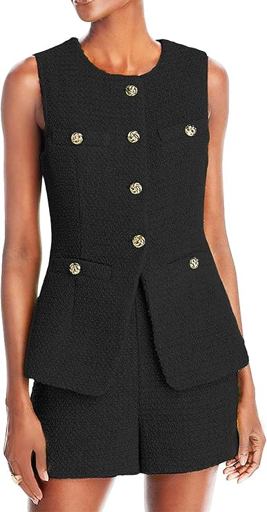 Women's 2025 Summer Tweed Vest Tops Y2K Long Sleeveless Lightweight Fashion Fully-Lined Elegant C... | Amazon (US)