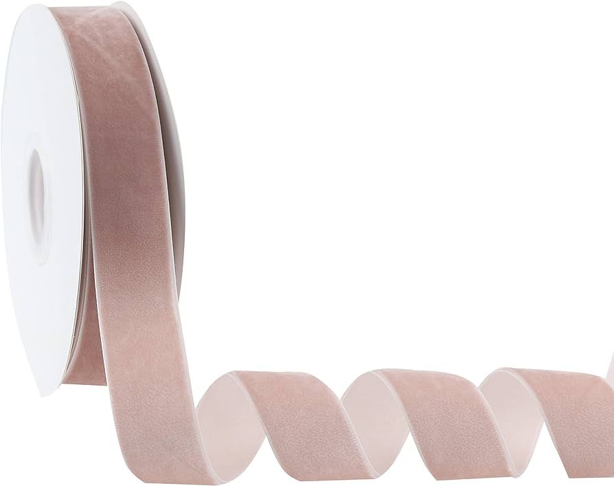 DINDOSAL Dusty Rose Velvet Ribbon 1 Inch Single Face Pink Velvet Ribbon for Wedding, Ribbon for G... | Amazon (US)