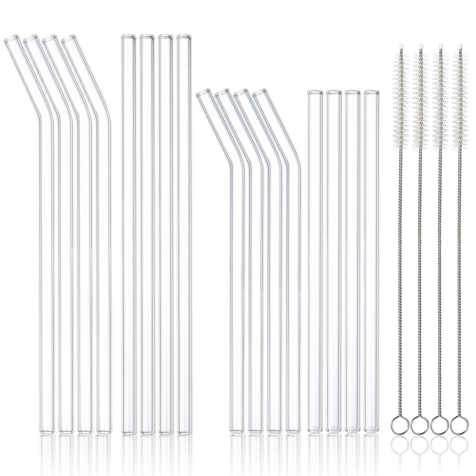 20 Pack Reusable Glass Straws and Brushs, Size 10''x10MM and 8.5''x10MM Each Including 4 Straight... | Amazon (US)