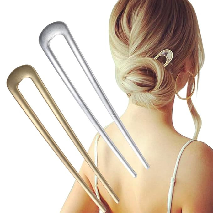 FRDTLUTHW Large French Hair Pins Metal U-Shaped Hair Sticks(pack of 2, Gold&Silver) | Amazon (US)
