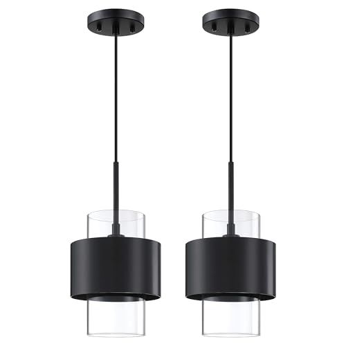 1 Light 2 Pack Hanging Indoor Kitchen Island Pendant Light 6" Drum Glass Shade Pendant Ceiling Li... | Amazon (US)