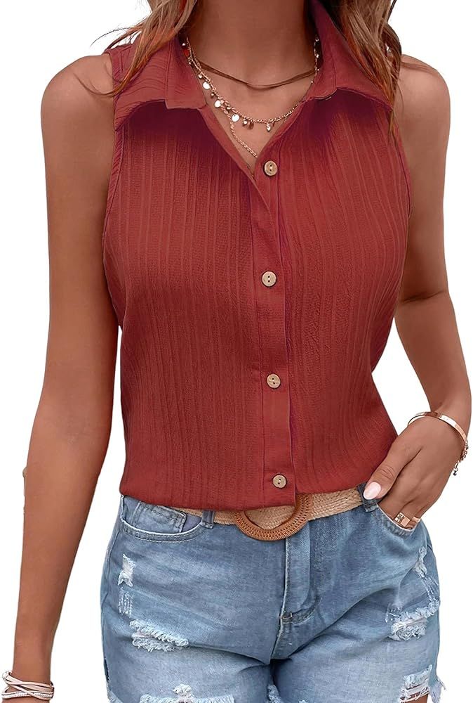 Milumia Textured Sleeveless Tops for Women Button up Shirts Trendy Business Tanks | Amazon (US)