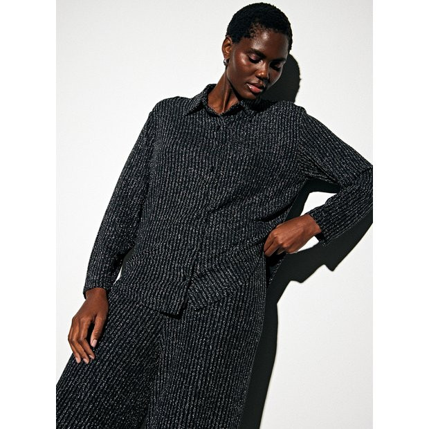 Black Lurex Stripe Oversized Shirt 10 | Tu Clothing