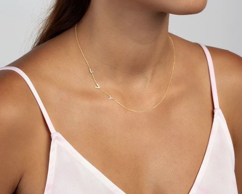 Solid Gold Sideways Initial Name Necklace, Dainty Personalized Jewelry, Letter necklace, Mothers ... | Etsy (US)