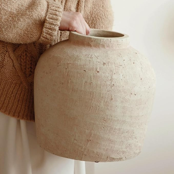 Large Ceramic Vase, 11" Rustic Farmhouse Terracotta Vase for Home Decor, Artisan Decorative Flowe... | Amazon (US)