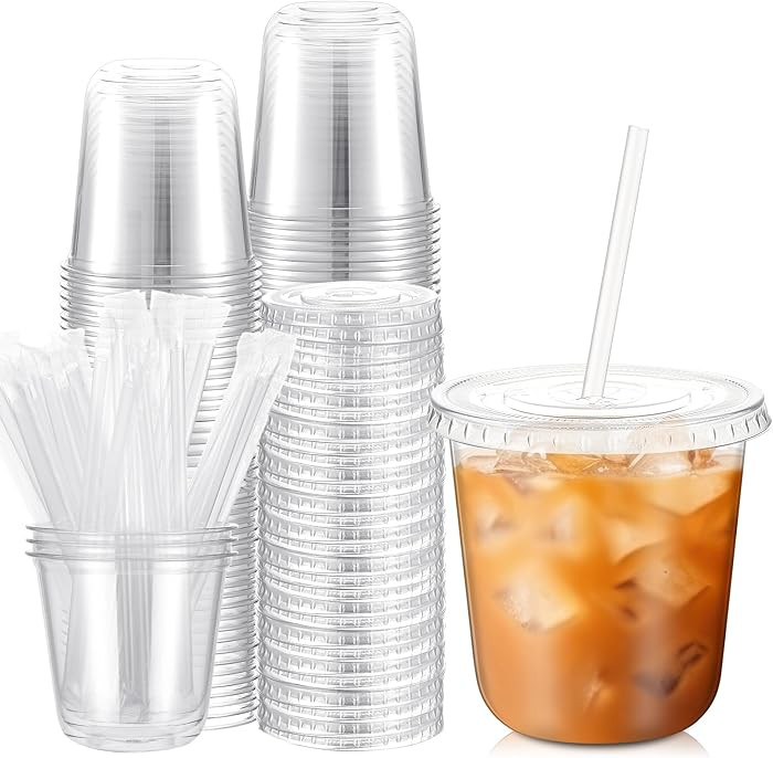 50 Sets Clear Plastic Cups with Lids and Straws, Disposable Iced Coffee Cups Drinking PET for Col... | Amazon (US)