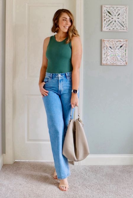Check out this lighter professional and casual outfit for work or play!

Green bodysuit, Apple Watch, Abercrombie denim, Abercrombie jeans, Spring trends, new denim, work outfit, snake skin heels, boho bag, hobo bag, Rebekah Minkoff, open toe toe heels, tall women fashion, tall girl fashion, tall jeans for women, summer outfits

Bodysuit - medium 
Denim - 29 long
Shoes - 11

#LTKFindsUnder100 #LTKStyleTip #LTKSeasonal