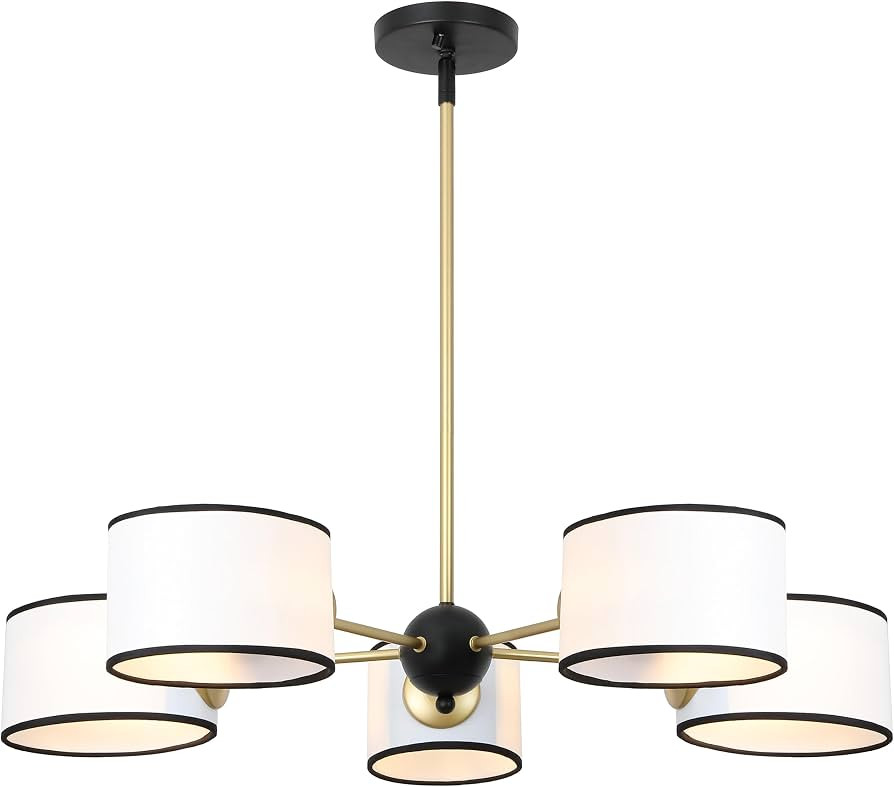 SAFAVIEH Lighting - Mickie 5-Light Chandelier - White & Black with Fabric Shades - 32-Inch Wide M... | Amazon (US)