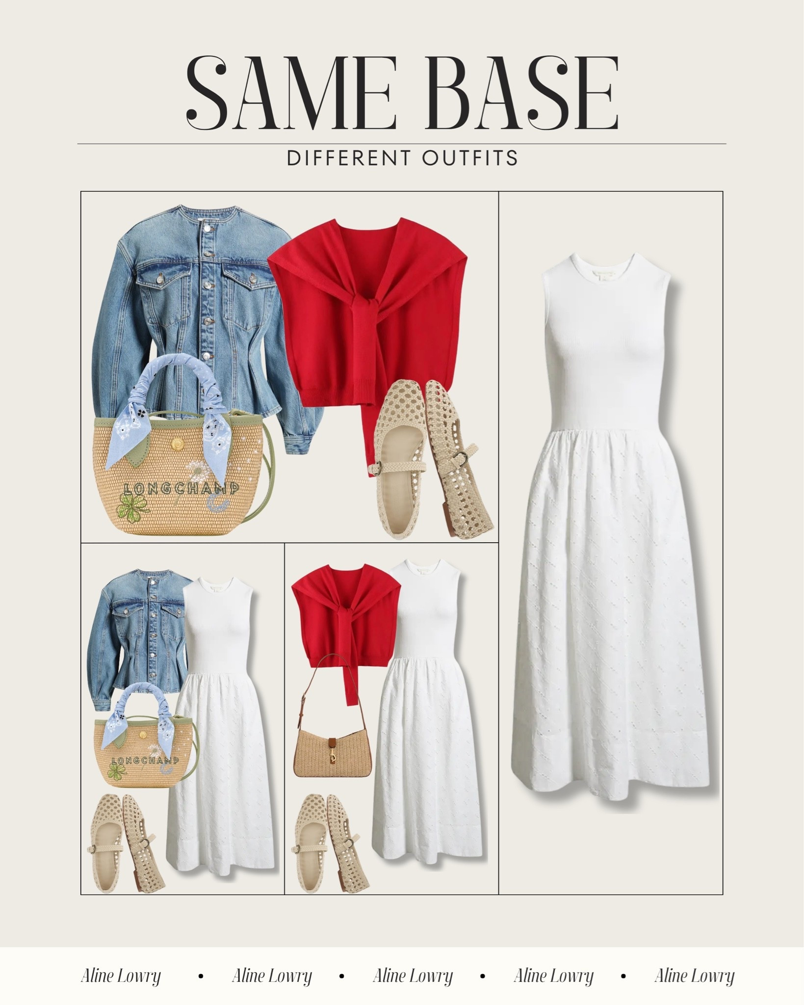 Same base - different outfits 
Key piece: white dress 
You can layer with a denim jacket or add a pop of color with a sweater over the shoulder, accessories and done

#LTKU #LTKSeasonal #LTKootd