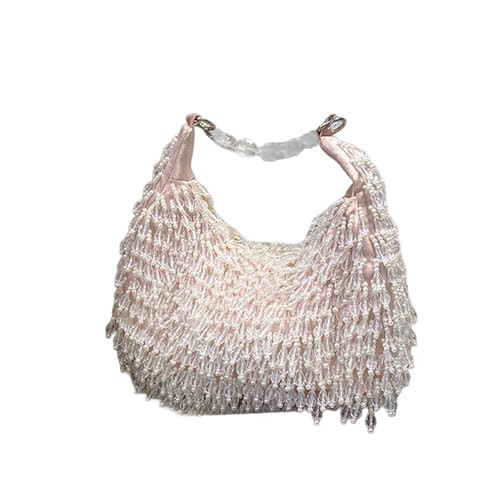 Beaded Purse Pearl Beaded Handbag for Women Fringe Clutch Dressy Handbag for Wedding Guest Evening Party Prom Bridal Accessory Gift Fashionable Elegance Going Out Purse (Pink) | Amazon (US)