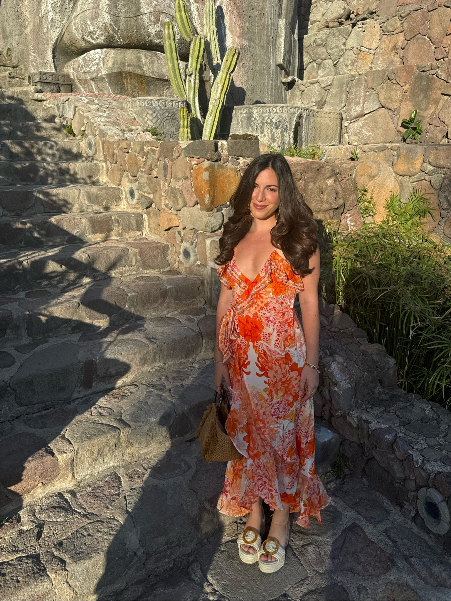 orange spaghetti strap wrap dress with the cutest chunky sandals 

#LTKshoecrush #LTKparties #LTKwedding