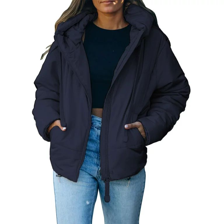 Chase Secret Women's Full Zipper Hooded Puffer Jacket Short Coat with Pockets Plus Size | Walmart (US)