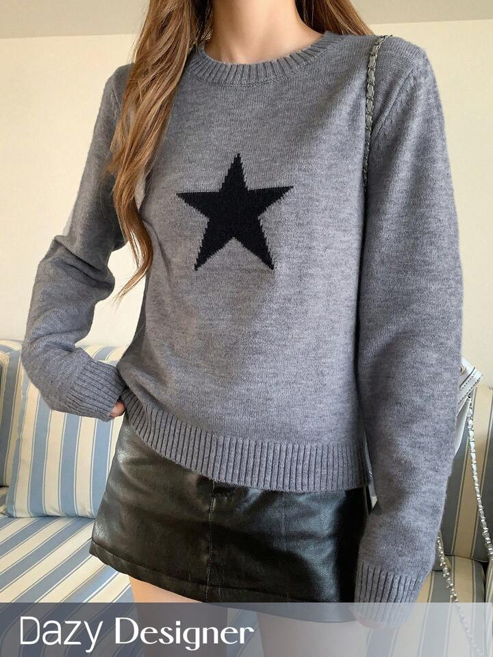 Dazy Designer Women'S Star Pattern Crewneck Sweater | SHEIN