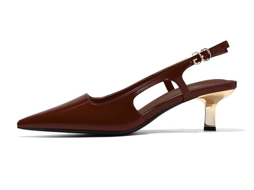 Coutgo Womens Low Kitten Heels Slingback Pumps Closed Pointed Toe Buckle Party Work Dress Shoes, Red Brown, Size 6.5 | Amazon (US)