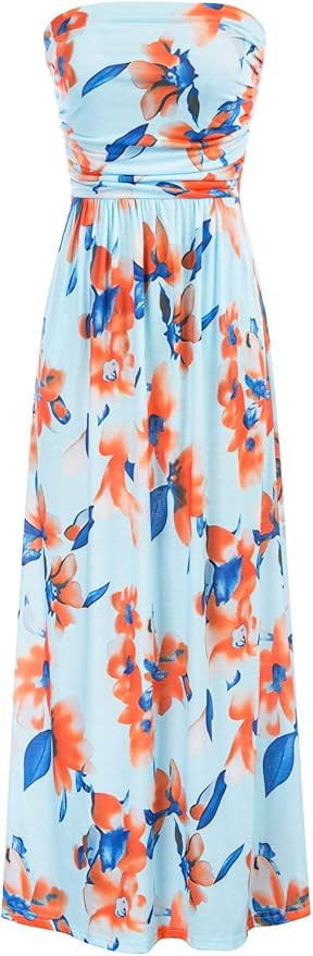 GRACE KARIN Women Strapless Casual Loose Ruched Long Maxi Dress with Pockets | Amazon (US)