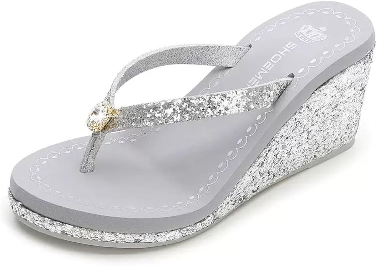 yamerbo Women's Platform Flip Flops Sandals Bling Rhinestones Jewel High Heel Arch Support Soft C... | Amazon (US)
