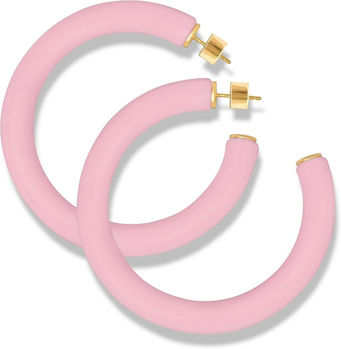 Yellow Gold Plated Sterling Silver Color Resin Chunky Open Hoop Earrings for Women | Amazon (US)