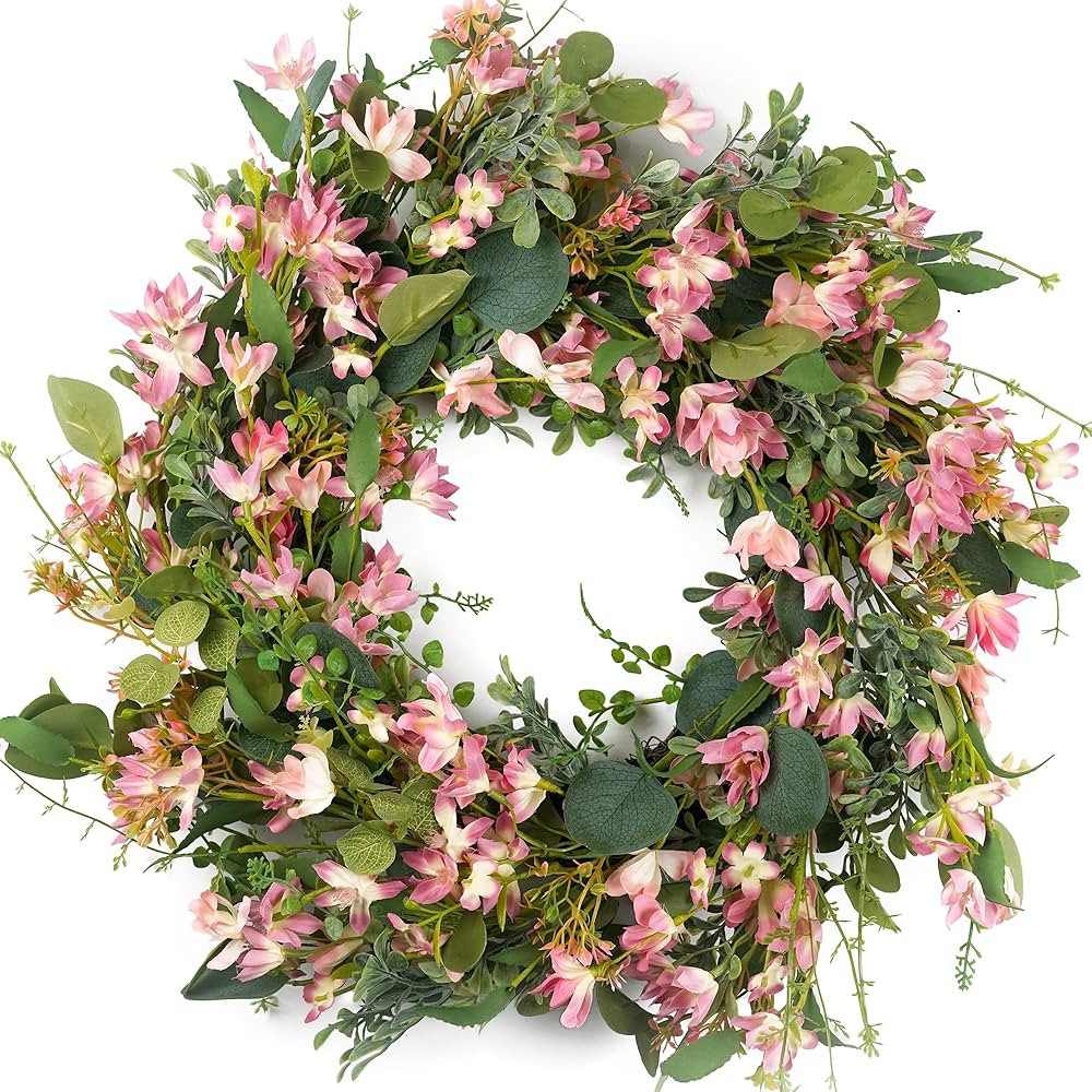 Spring Wreaths for Front Door 22 Inch, Door Wreath for Spring and Summer with Flowers, Spring, Gr... | Amazon (US)