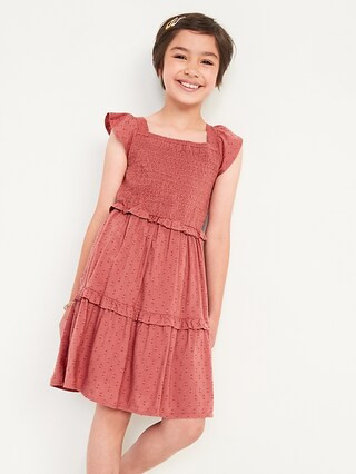Textured Clip-Dot Flutter-Sleeve Fit & Flare Dress for Girls | Old Navy (US)