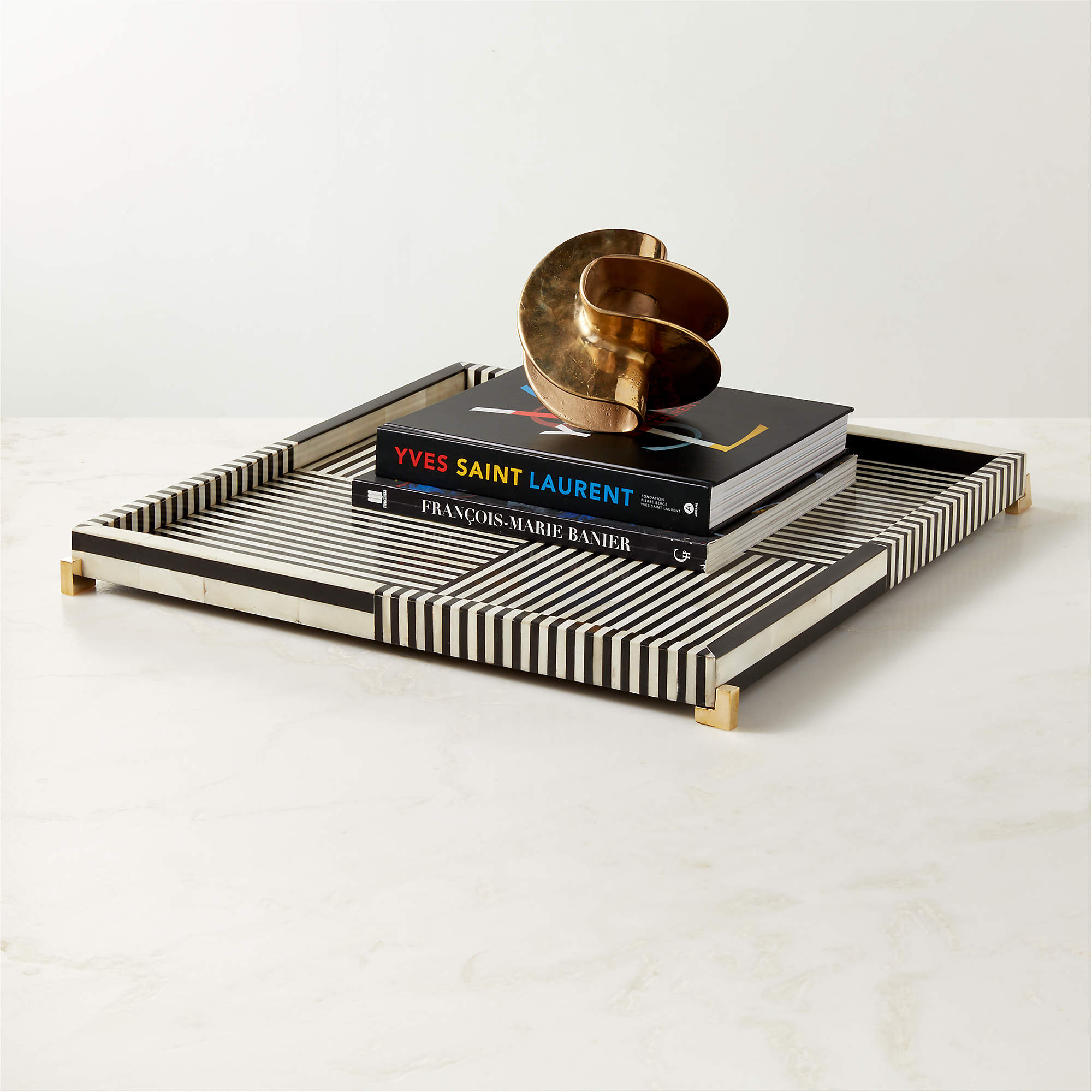 Eadie Black and White Bone Resin Decorative Tray 20"x20" + Reviews | CB2 | CB2