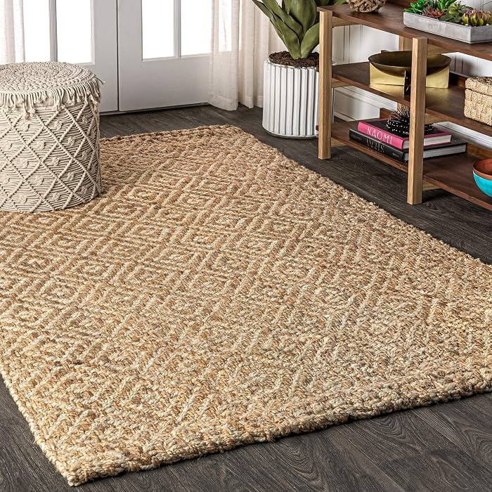 JONATHAN Y NFR100A-8 Hira Hand Woven Diamond Chunky Jute Indoor Area-Rug Bohemian Farmhouse Easy-... | Amazon (US)