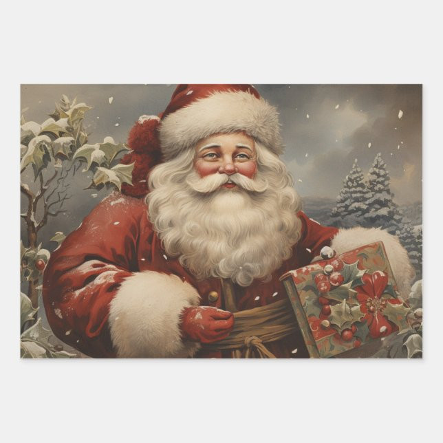 Vintage Christmas Santa Claus with Gifts  Wrapping Paper Sheets | Zazzle | Zazzle