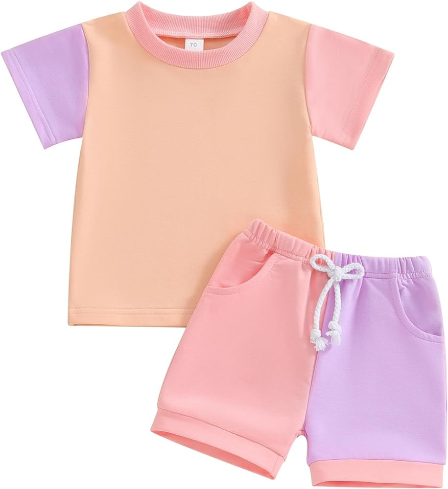 Fernvia Toddler Baby Girl Summer Clothes 3 6 9 12 18 24 Months Cotton Outfits Short Sleeve Contra... | Amazon (US)