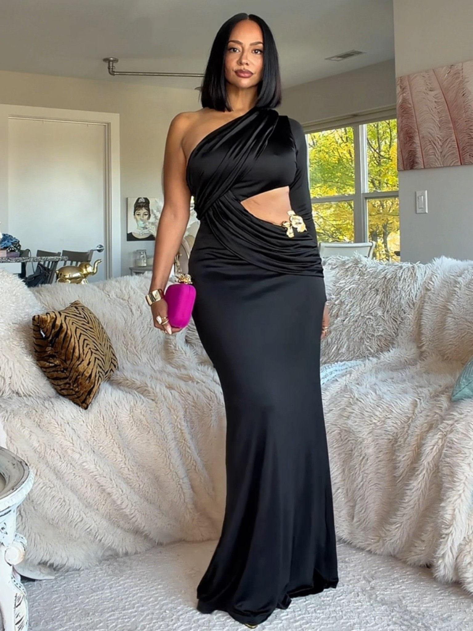 A formal dress over 40, but make it anything BUT boring! 🖤🔥

A little drama, a little skin, and a whole lot of elegance! This black one shoulder maxi with its cutout waist and gold hardware accent is proof that sophisticated can still be SEXY! WHEWWWW 💁🏽‍♀️✨

Perfect for a black-tie wedding, gala, or formal event! Would you rock this look?! 👀

WHERE TO WEAR IT: black tie wedding, gala, New Year’s Eve party
STRETCH: Yes
TRUE TO SIZE: Yes
OVERALL FIT: Fitted
PETITE FRIENDLY: Yes but wear high heels

Sizing ⬇️
5’3 
Bust: 32DD
Waist: 27”
Hips: 42”
Wearing Size M

Make sure you download the ✨FREE✨ LTK app and follow me @heyrissyrozay for all my style and beauty finds 🫶🏽

over 40 outfit ideas
petite curvy outfits