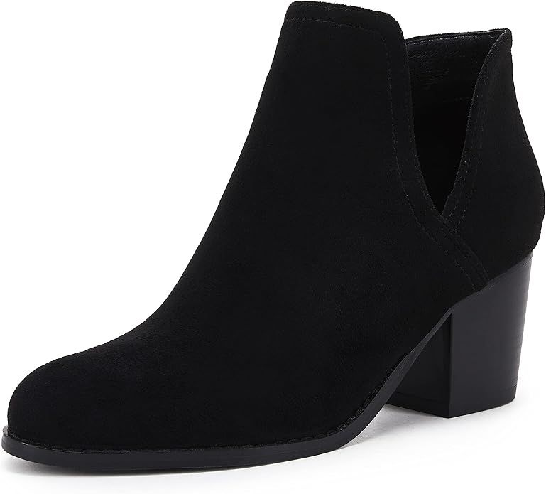 Women Chunky Block Stacked Low Heel Ankle Boots Cut Out Pointed Toe Comfortable Booties | Amazon (US)