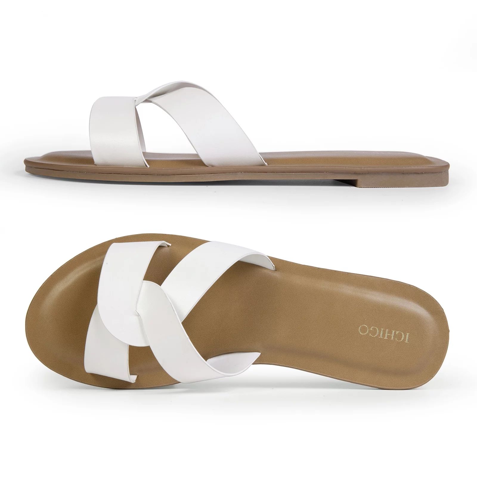 ICHIGO Women's Summer Slipper Slip-on White Flat Sandals Shoes | Walmart (US)