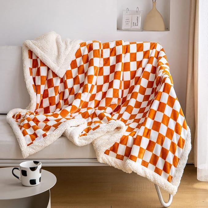 LOMAO Sherpa Throw Blanket Fleece Blanket with Checkered Pattern Soft Thick Blanket for Couch, Be... | Amazon (US)