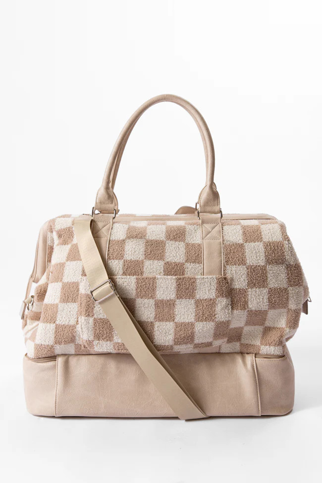 Tan Checkered Weekender | Pink Lily