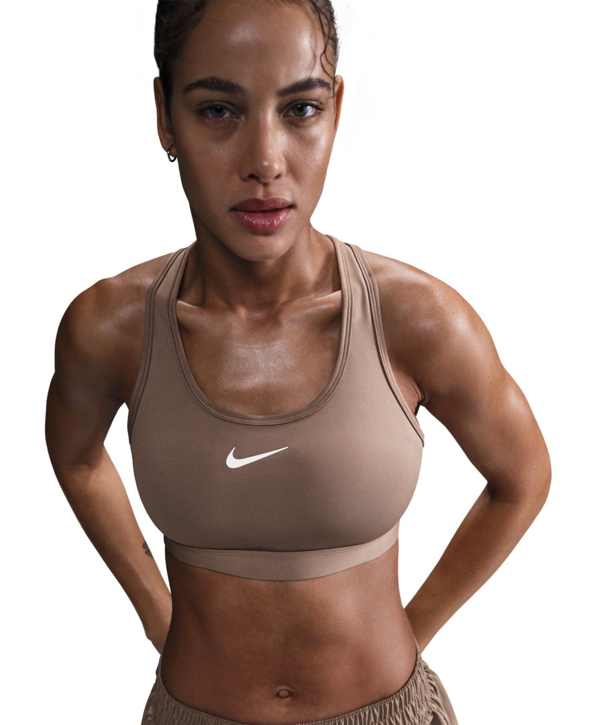 Nike Women's Swoosh Padded Sports Bra - Mink Brown/White | Macy's