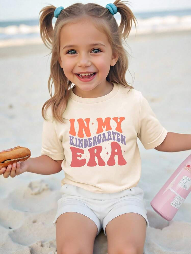 SHEIN Girls Casual Flower Letter Slogan Graphic Short Sleeve T-Shirt, Stylish & Versatile For Vacation Girl Shirts For Kids Summer Cute Shirts For Kids Kids Shirts For Summer Funny Shirts For Kids Funny Shirts For Girls Kindergarten Shirt In My Kindergarten Era Shirt Kids Tshirt Summer Baby Tees Toddler Shirts | SHEIN