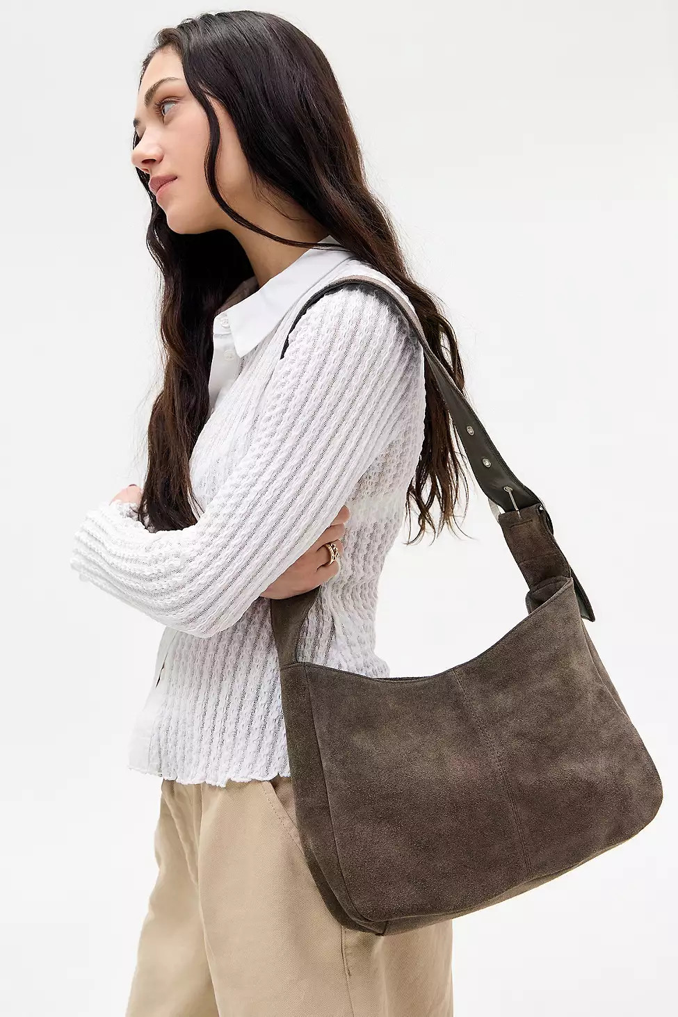 UO Square Suede Sling Bag - Brown at Urban Outfitters | Urban Outfitters UK