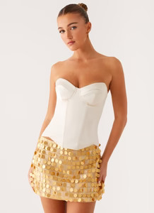 Kasen Sequin Mini Skirt - Gold | Peppermayo (Global)