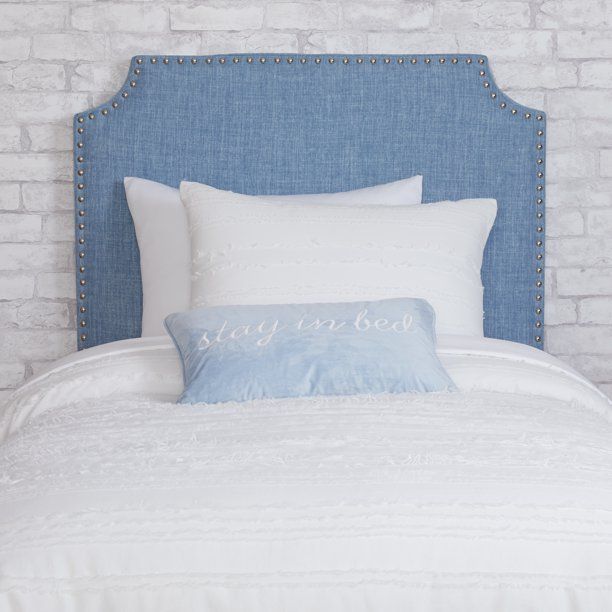Decor Therapy Twin/Twin-XL Powered Studded Headboard, Light Denim Faux Linen and Silver, USB and ... | Walmart (US)