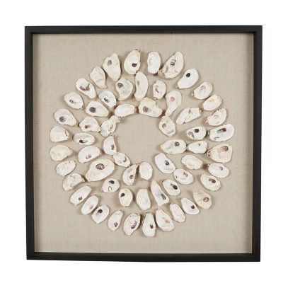 28"x28" Shell Handmade Abstract Wall Decor, Beige Linen, Black Frame - Olivia & May: Nautical Sty... | Target
