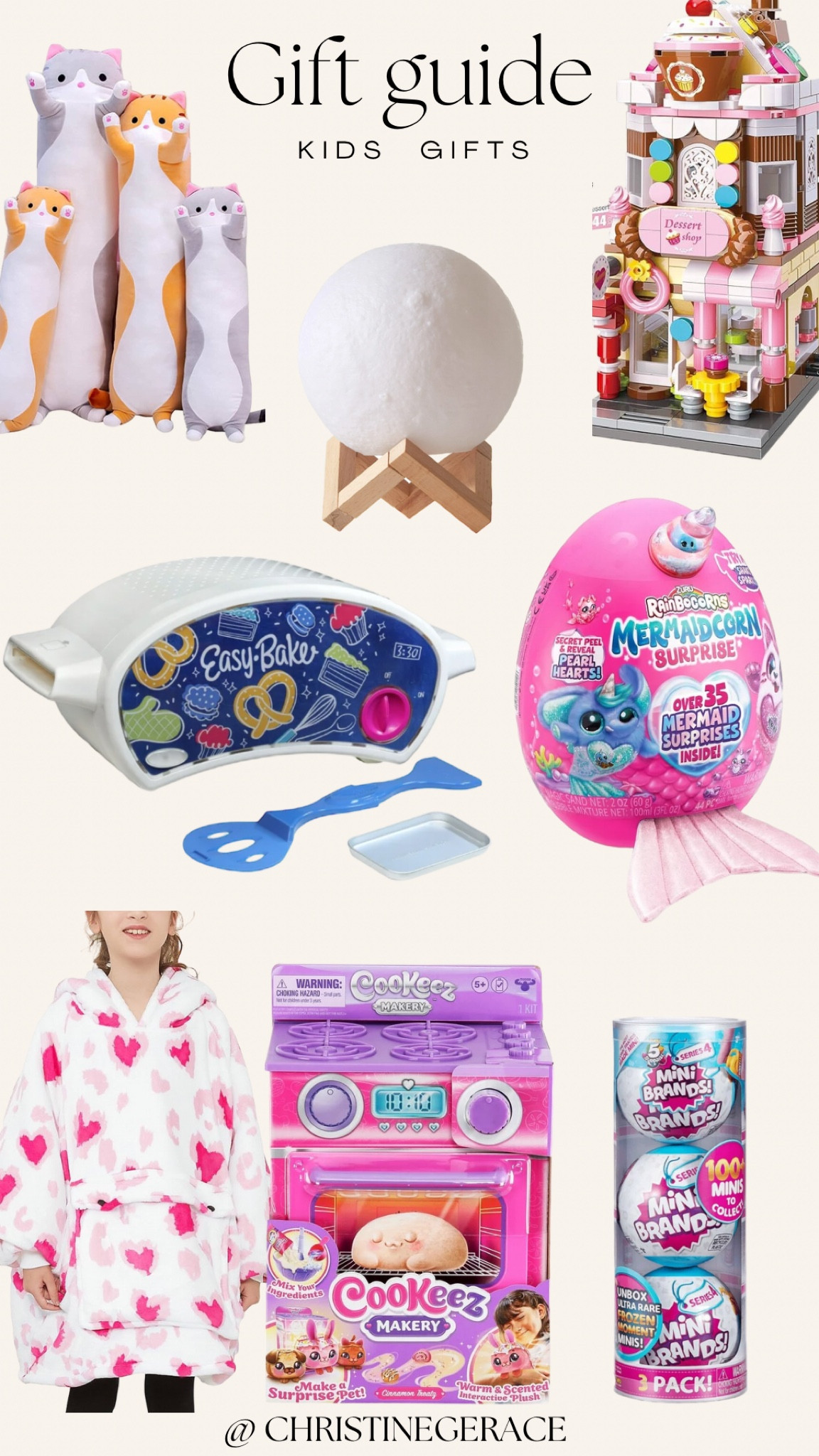 Kids gift guide ideas ! This one is good for younger girls.. definitely getting my daughter things from this list ! 

Dream dessert block house
Wearable Blanket 
Cat plushy body pillow
3D moon lamp 
Mini brand 3 pack
Cookeez makery toy
Easy bake oven 

#LTKCyberWeek #LTKGiftGuide #LTKkids