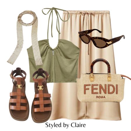 Satin skirt holiday outfit✨
Tags: Celine Clea sandals, fendi bag, thin sparkly scarf, crop top, sunglasses. Fashion summer inspo ideas for Ibiza dubai date night

#LTKSeasonal #LTKstyletip #LTKitbag