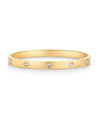 PAVOI 14K Yellow Gold Plated Love Bangle Bracelets for Women | Waterproof Stainless Steel Cubic Zirconia Hinged Bracelet Dupe | 7.5" | Amazon (US)