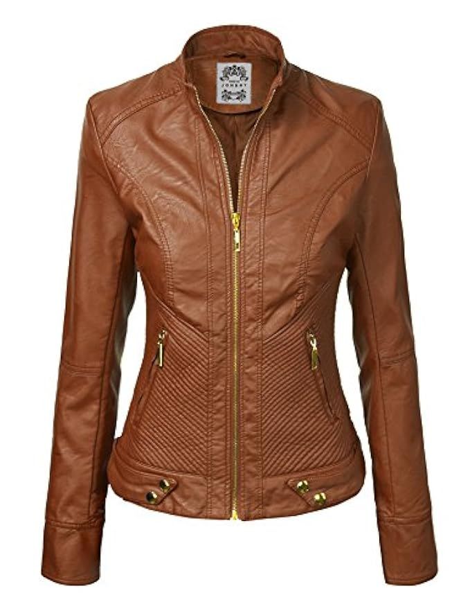 Made By Johnny MBJ Womens Faux Leather Zip Up Moto Biker Jacket With Stitching DetaiL | Amazon (US)