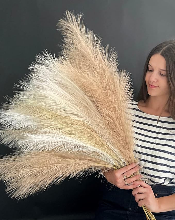 Amazon.com: 9 PCS Faux Pampas Grass Decor 33” Tall - Fake Pampas Grass in 3 Cream Colours-Weddi... | Amazon (US)