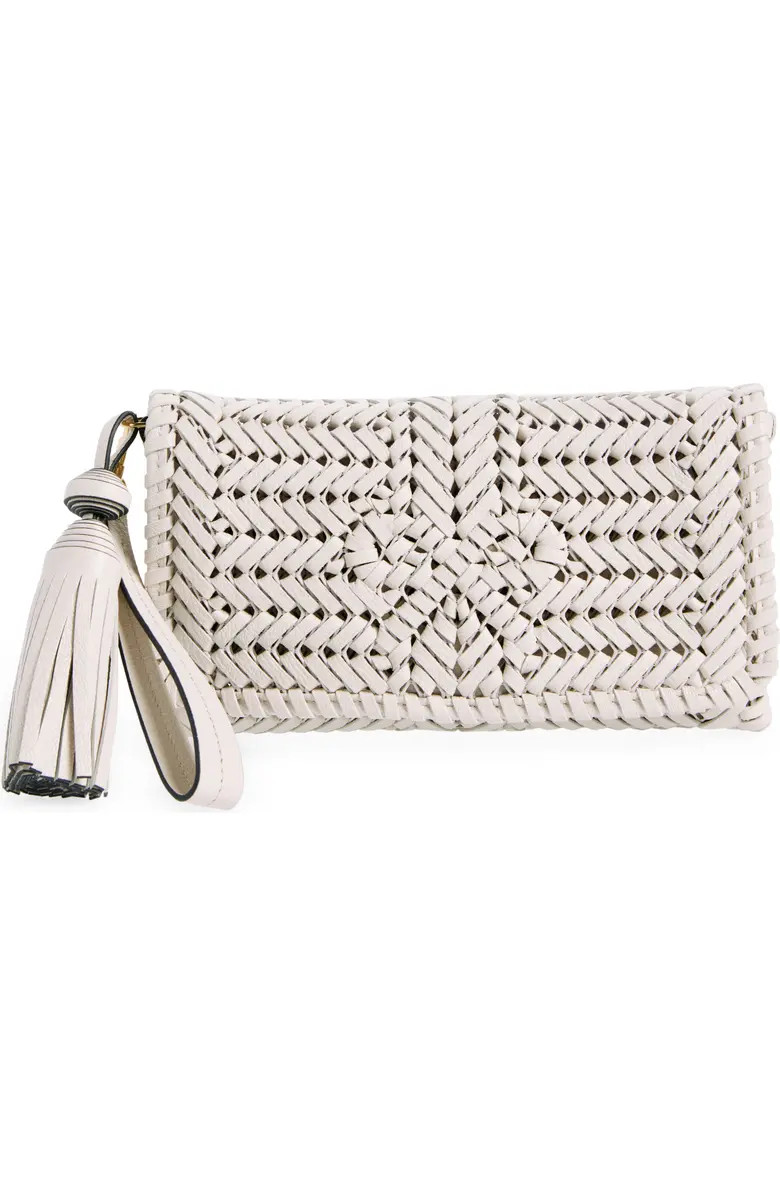 The Neeson Herringbone Woven Metallic Leather Tassel Clutch | Nordstrom
