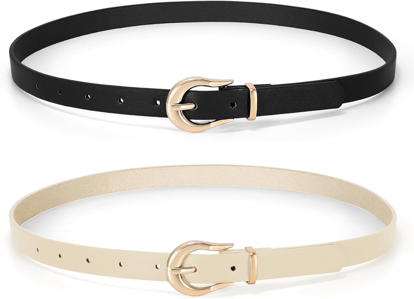 SUOSDEY 2 Pack Women Skinny Belt Thin Waist Belt with Fashion Gold Buckle for Pants Jeans Dresses | Amazon (US)